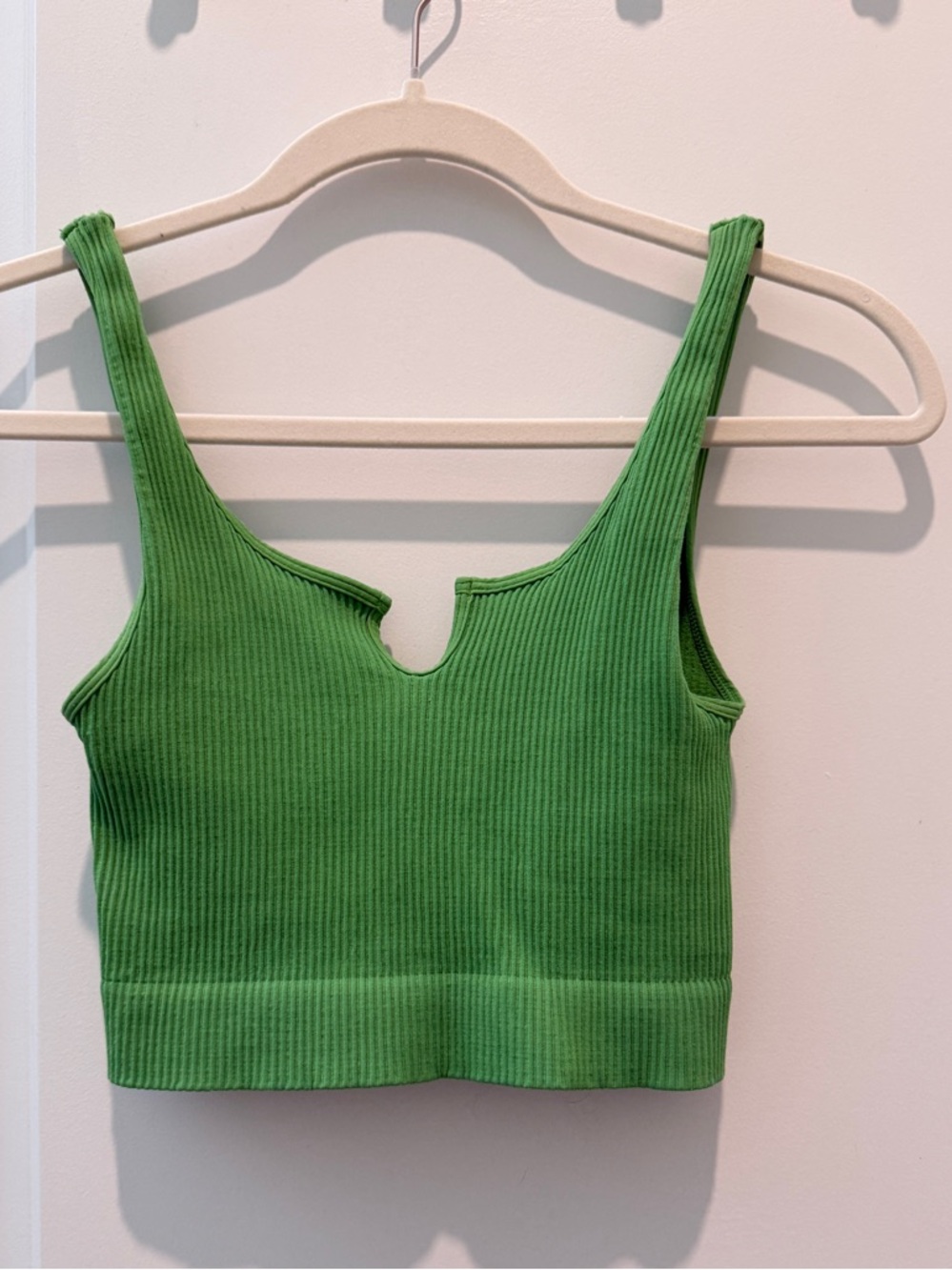 Tilly's Bright Green Ribbed V-Notch Crop Tank